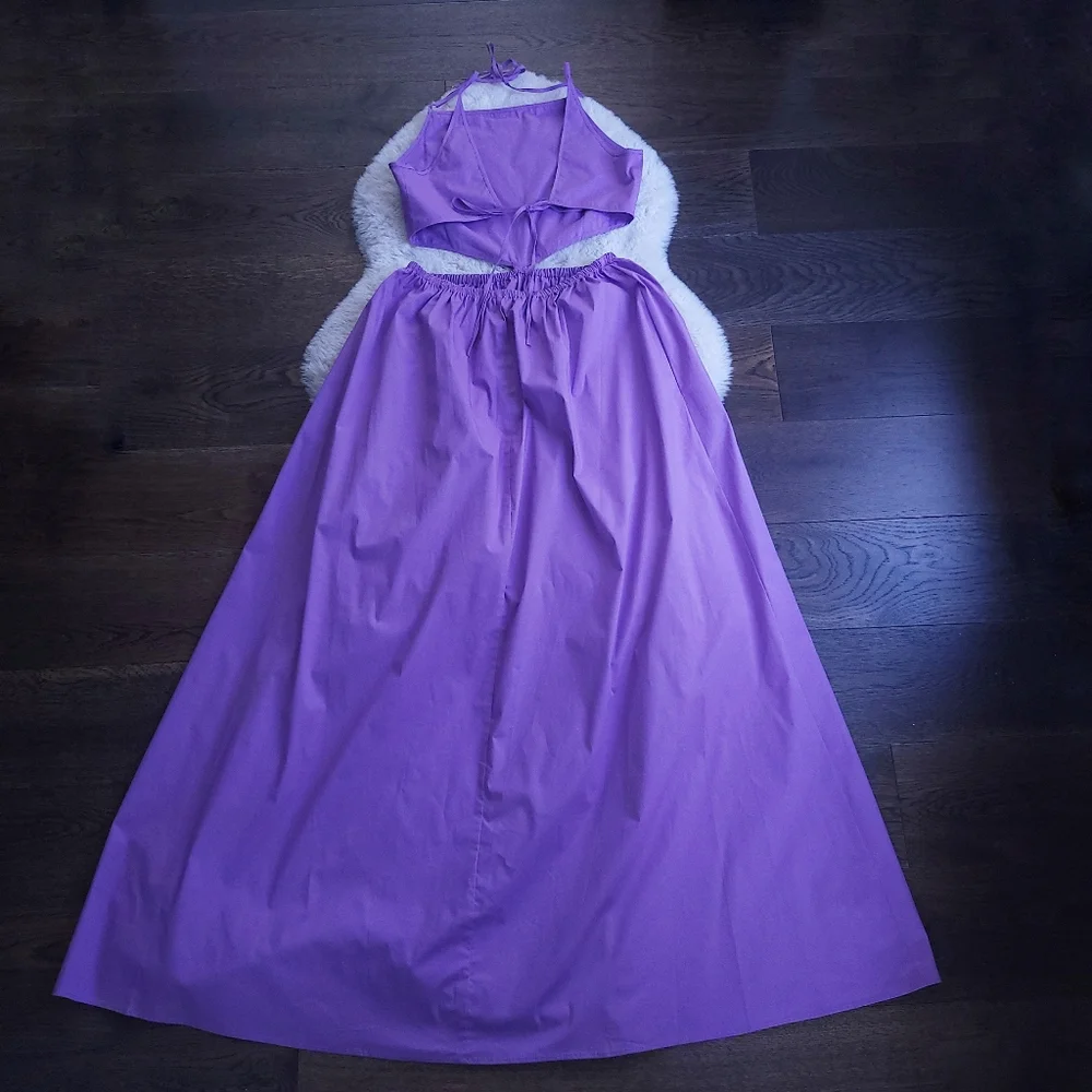 STAUD Myla Amethyst Cut Out Cotton Poplin Maxi Dress - Picture 13 of 15
